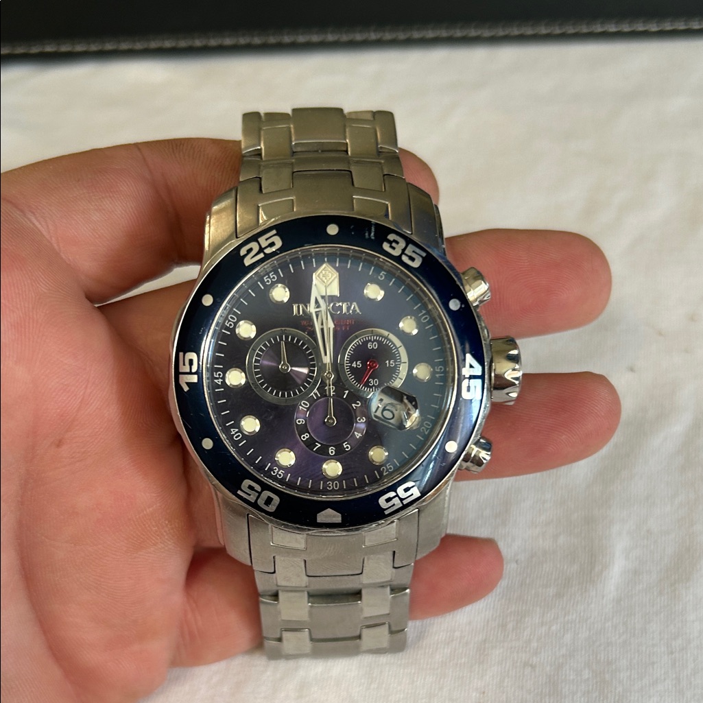 Invicta Silver And Navy Chronograph Timepiece